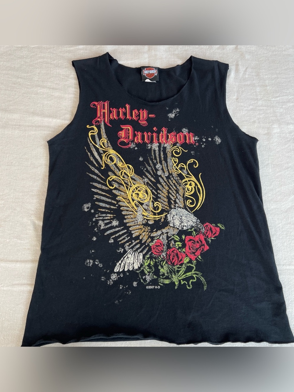 Harley-Davidson Black Muscle Tee with Red, Yellow & Green Graphic